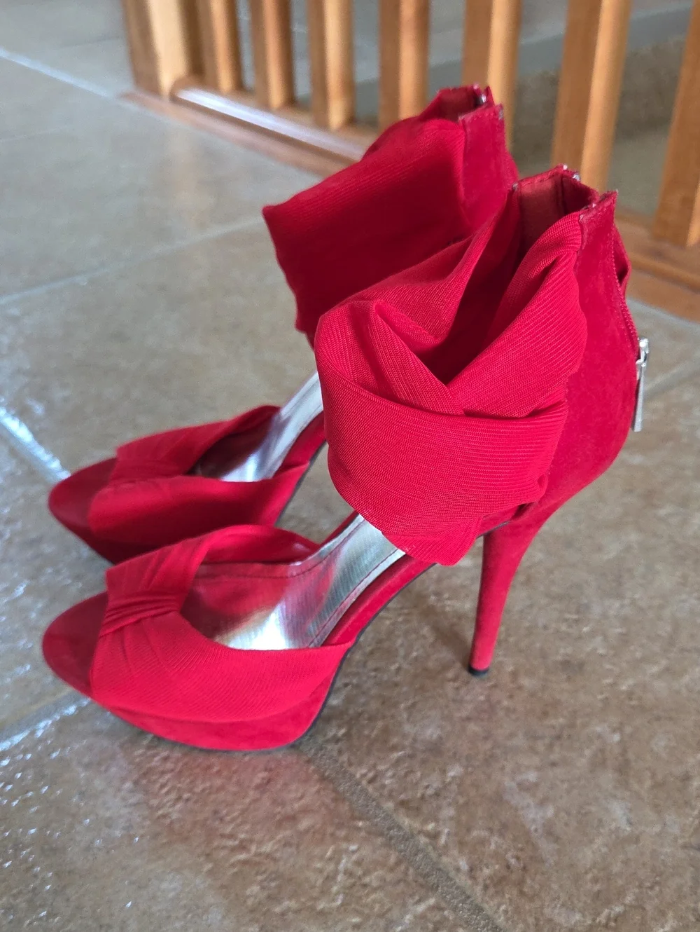Anne Michelle Red High Heel Ankle-Strap Sandals